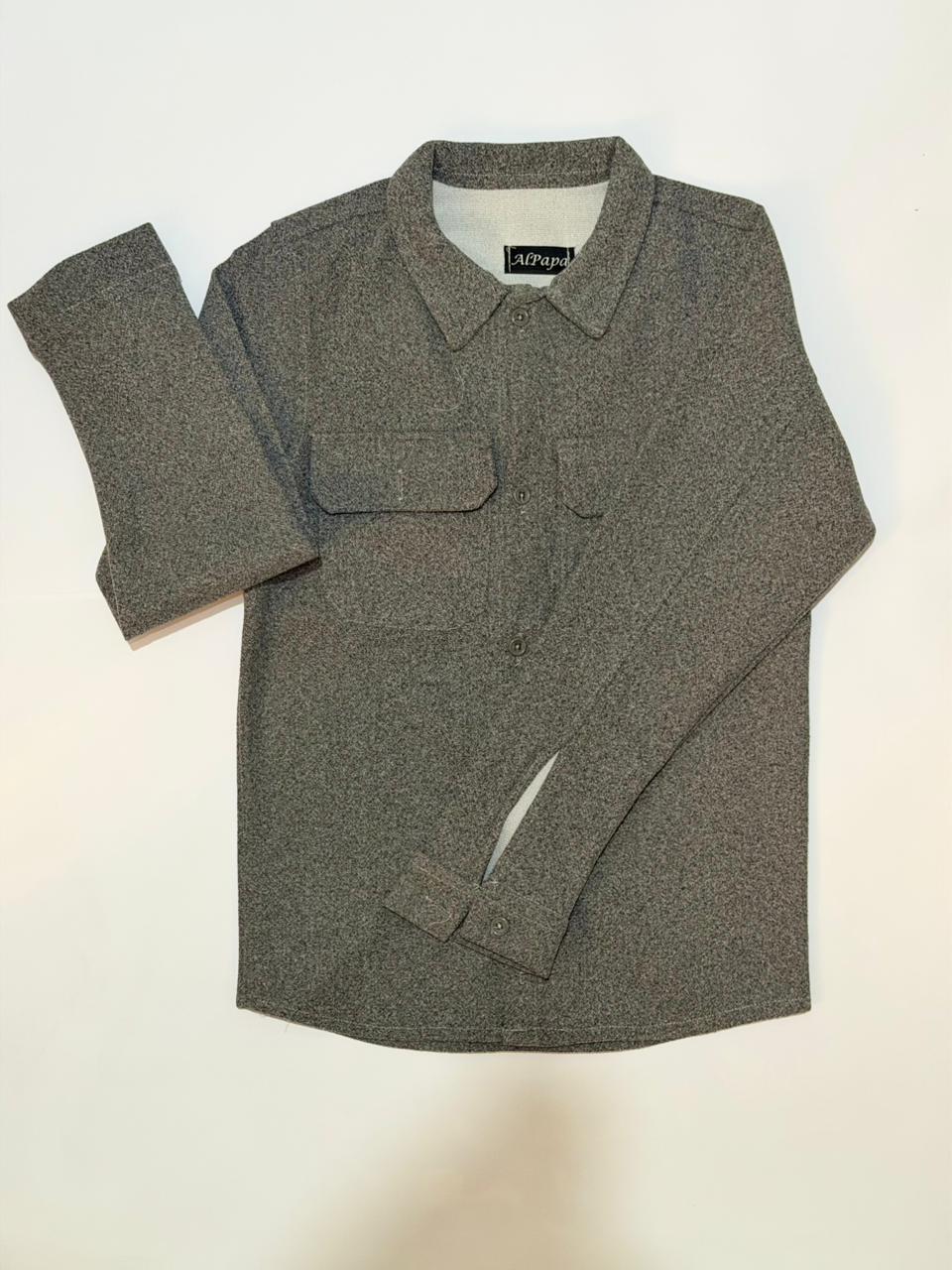 قميص رجالي شتوي – لون رمادي بقماش ثقيل